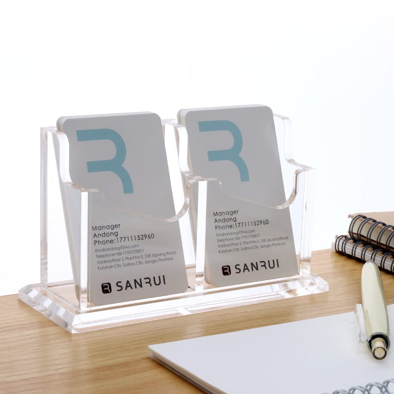 SANRUI حامل بطاقات العمل العمودي SANRUI - حامل عرض شفاف من الأكريليك للمكتب، المنزل والمعارض - تصميم أنيق، متين، سهل الوصول، تخزين بطاقات احترافي، 2 فتحة - Image 5